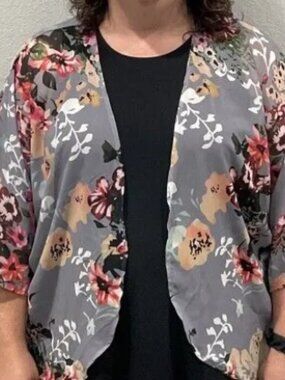Women's 3XL Chiffon Floral Print Kimono Cover Up Blouse